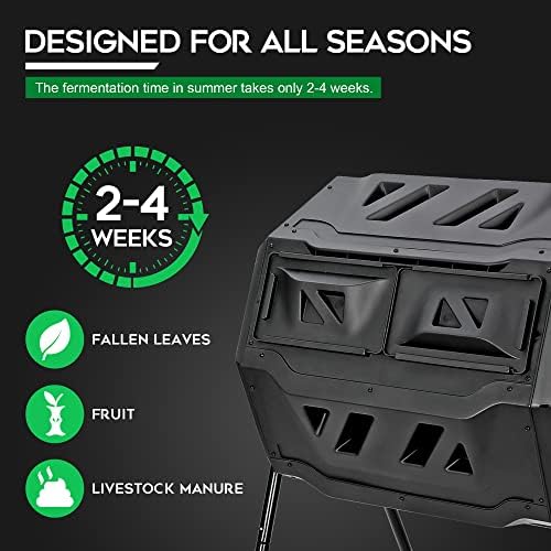 F2C Compost Bin Outdoor 43 Gallon Garden Dual Chamber Composter Bin - Bundled with Pearson's Gardening Gloves, BPA Free, Heavy-Duty Steel Frame