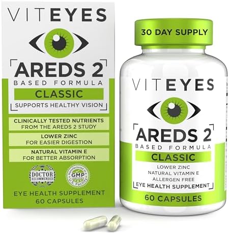 Viteyes AREDS 2 Eye Vitamins, Classic Macular Support, Allergen Free Capsules, with Natural Vitamin E, Vitamin C, Zinc, Copper, Lutein & Zeaxanthin, Eye Doctor Trusted, Manufactured in The USA, 180 Ct