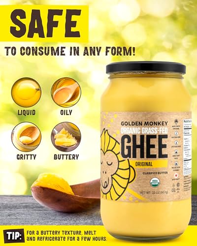 GOLDEN MONKEY Organic Ghee Butter – Grass Fed Clarified Butter for Cooking, Baking