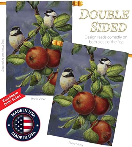 H105034-BO Chickadees & Apples Garden Friends Birds Impressions Decorative Vertical 28" x 40" Double Sided House Flag Printed in USA
