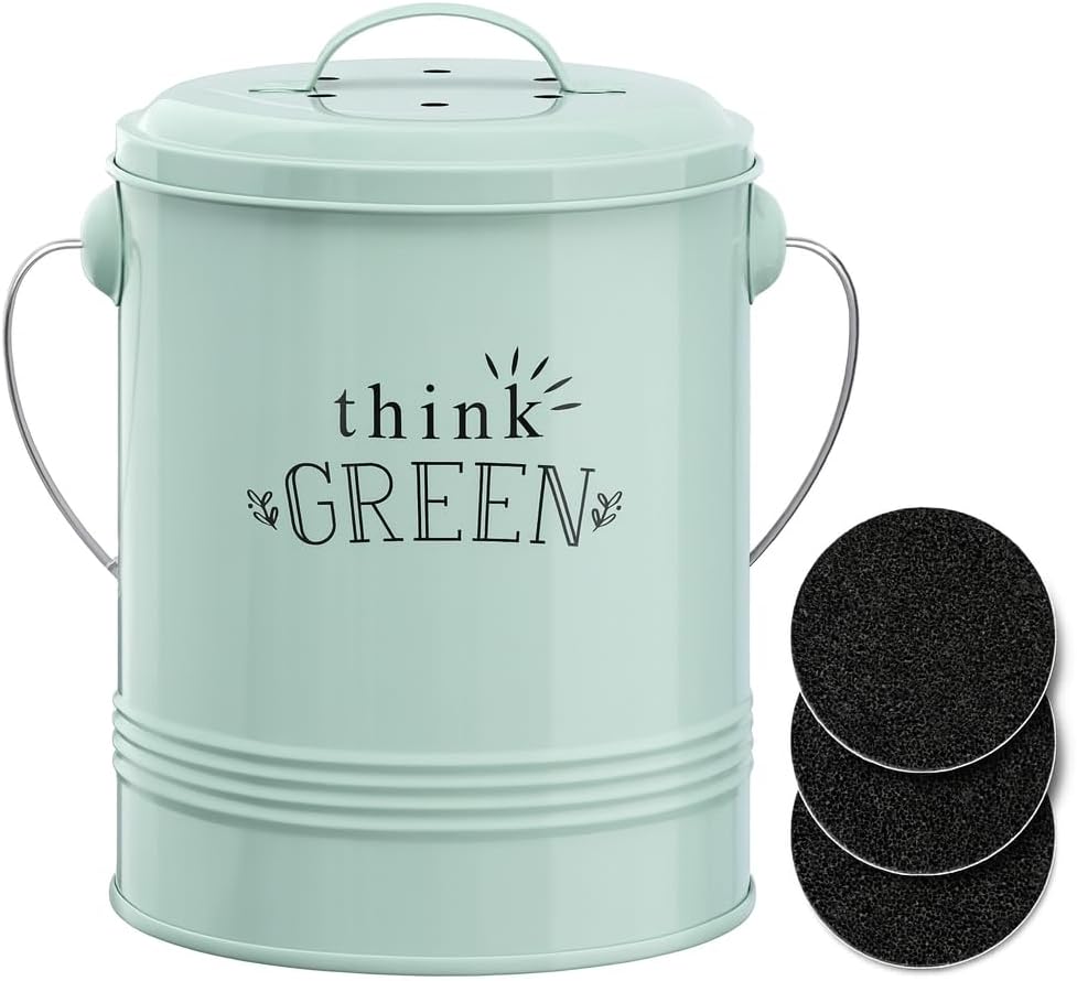 Barnyard Designs 1.2 Gallon Kitchen Counter Compost Bin with Lid (Mint)