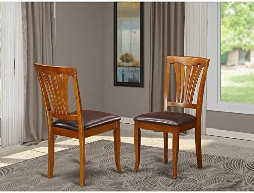 East West Furniture AVC-SBR-LC Avon Dining Chairs - Faux Leather Upholstered Wood Chairs, Set of 2, Saddle Brown