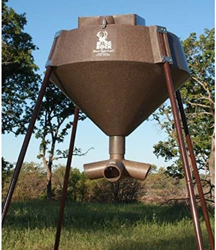 BOSS BUCK 350 LB Deer Feeder/Hunting Durable Lightweight Plastic UV Protected Windproof Waterproof Gravity Feed with Protein 3 Feed Tubes Head, Multi-Piece Round Legs | Protein 3 feed tubes head, Multi-Piece round legs