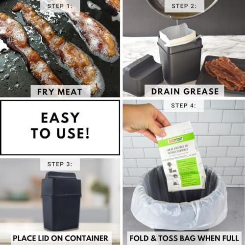 Fat Trapper System/Grease Storage Container with TWELVE Disposable Grease Bags for Bacon Grease and Kitchen Cooking Oil Disposal
