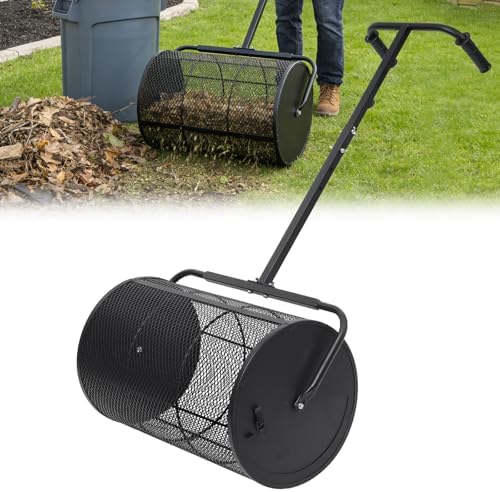 Peat Moss Spreader, 24 Inch Compost Spreader 21"-32" Height Adjustable Handle Top Soil Sand Manure Mulch Top Dressing Lawn and Garden Spreader