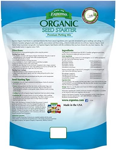 Espoma Organic Seed Starter Premium Potting Soil Mix - All Natural & Organic Seed Starting Mix with Mycorrhizae. for Organic Gardening, 8 qt, Pack of 1