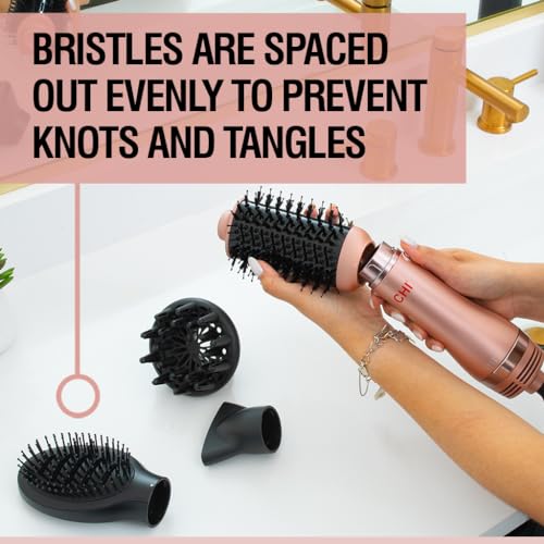 CHI Volumizer 4-in-1 Blowout Brush Hair Dryer, Multi-Attachment Ceramic Ionic Styling Tool, Preserves Natural Hair Moisture for Easy Styling
