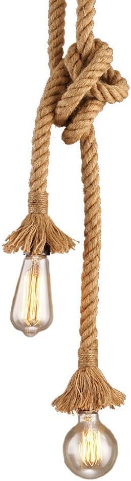2 Heads Vintage(1.5+1.5 Meter) Hemp Rope Pendant Light Fixture E26/E27 Base,Retro Hemp Rope Hanging Light Vintage Ceiling Light Lamp Retro Style for Dining Hall Restaurant Bar Lighting,110V …