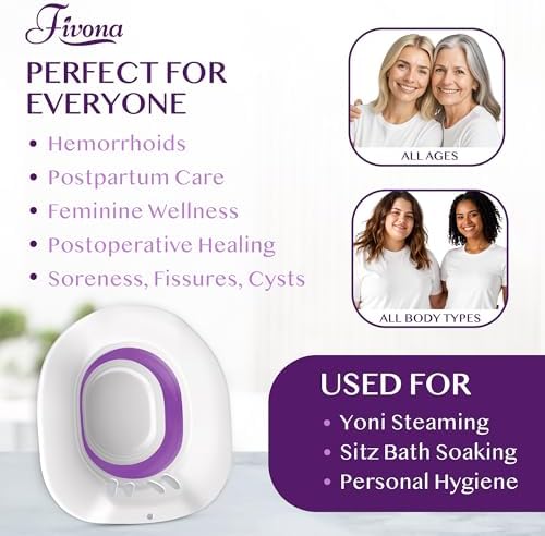 Fivona Sitz Bath for Toilet Seat Postpartum and Hemorrhoids Care - Yoni Steam Seat - Foldable Basin for Epsom Salt Soak - Portable Bidet BPA Free