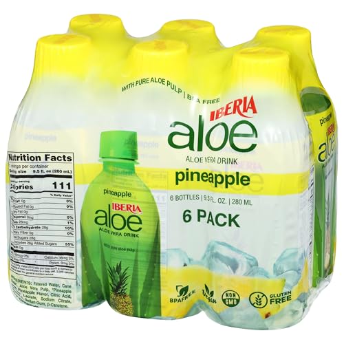 Iberia Aloe Vera Juice Drink With Aloe Pulp, Pineapple, 9.5 Fl Oz (Pack of 6)