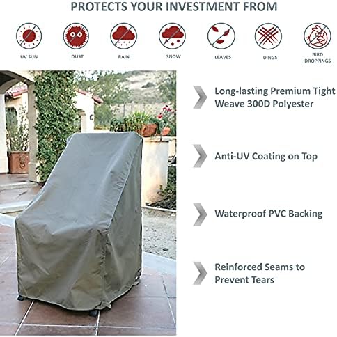 Formosa Covers | Outdoor Patio High Back, Rocking, Swivel Chair Cover Stackable Dining Seat Protection Secure Fastener Strips | 27" W x 30" D x 42" H (Taupe)