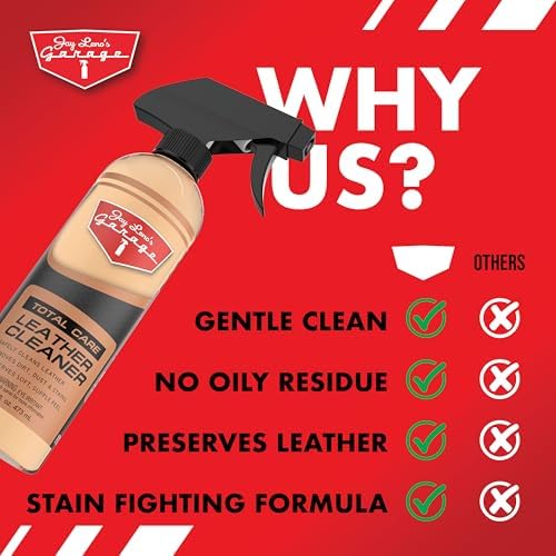 Jay Leno's Garage Leather Cleaner – Deep-Cleaning Leather Seat Cleaner for Car Interior, pH-Balanced Car Refresher That Gently Cleans, Lifts Grime, Refurbish and Restores All Leather Surfaces (16 oz)