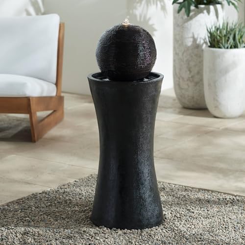 John Timberland Dark Sphere 35 1/2" High LED Pillar Indoor Bubbler Fountain | Large Zen Modern Outdoor Decor Faux Stone Floor with Light Ball Water