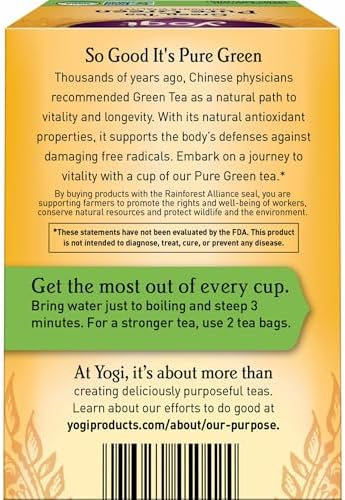 Yogi Pure Green Tea, 16 Tea Bags (6 Pack) | Organic Green Tea That Supports Overall Health and Provides Antioxidants