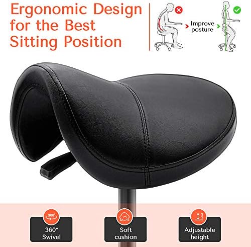 TASALON Wheeled Ergonomic Swivel Saddle Stool, Black