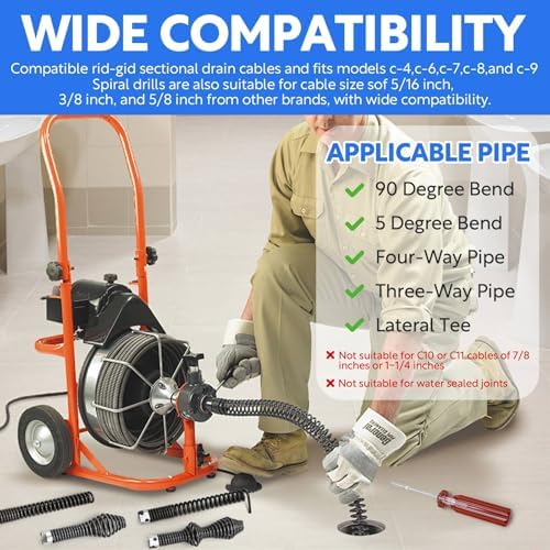 10-Piece Drain Snake Drill Attachment Kit，Drain Auger Cutter Kit, Compatible with K-400, C-4, C-6, C-7, C-8