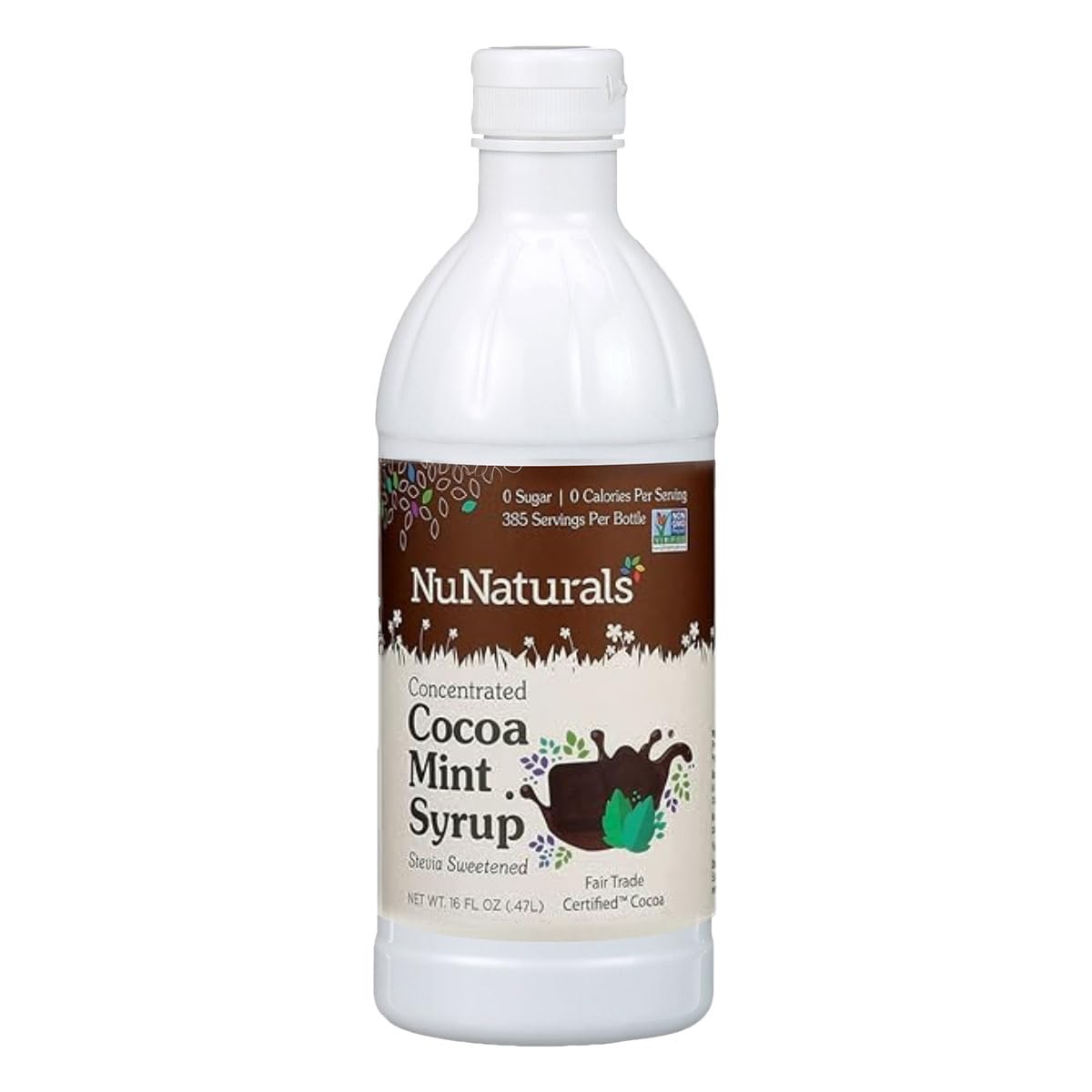 NuNaturals Stevia Syrup Sweetener, Chocolate, Sugar-Free, 16 oz