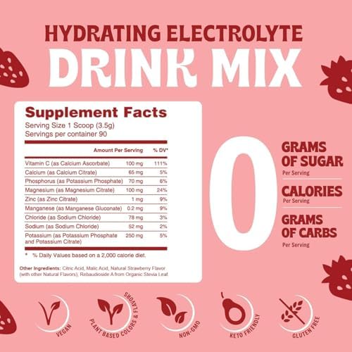 Electrolyte Powder – Zero Sugar Hydration Mix | 90 Servings | Keto, Vegan, Gluten-Free | Natural Electrolytes for Muscle Recovery
