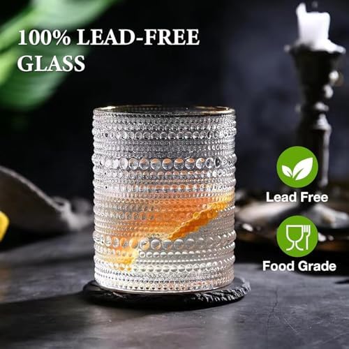 Hlukana Vintage Hobnail Drinking Glasses Set of 8, 12 oz Highball Glasses & 10 oz Cocktail Glasses Set, Kitchen Water Glasses Cup