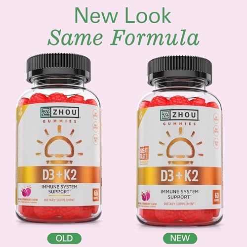 Zhou D3+K2 Supplement - 60 Veggie Gummies (Pack of 1)