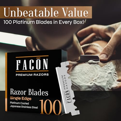100 Facón Single Edge Razor Blades for Barber Straight Razor, Straight Razor Blades for Shaving