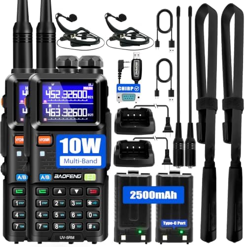 BAOFENG UV-5RM Ham Radio Handheld 10W Walkie Talkies Long Range 2 Way Radio | 2 Pack multi-band ham radio with 999CH, Chirp Prog cable
