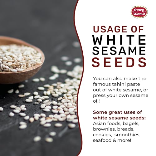 Spicy World White Sesame Seeds 3 LB Bag - Natural, Raw, Hulled, Non-GMO, Bulk Resealable Bag