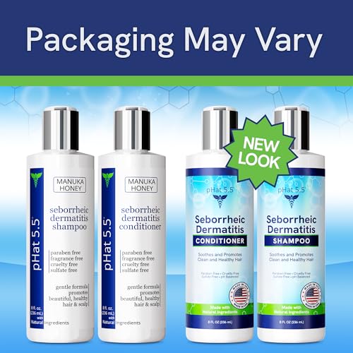 Sulfate Free Shampoo and Conditioner Set for Seborrheic Dermatitis Relief - Severe Dry & Itchy Scalp Treatment with Manuka Honey, Aloe Vera & Coconut Oil - Safe for Color Treated Hair (8 oz)