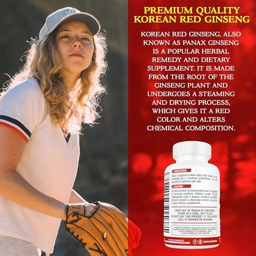 Korean Red Ginseng Extract, 1300mg Extract with Ginger Root and Black Pepper, 20% Ginsenosides Red Panax Ginseng Supplement, 120 Caps