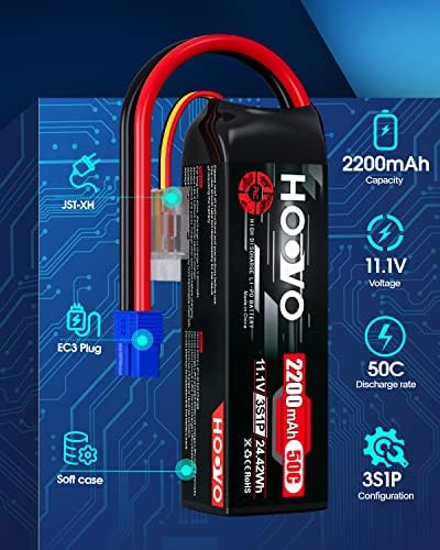 HOOVO 3S 11.1V Lipo Battery 2200mAh 50C with EC3 Plug 2pack | for RC Car Boat Truck Multi-Motor Heli Airplane Quadcopter Helicopter Hobby