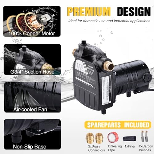 Water Transfer Pump, 115V 1/10HP 330GPH Electric Utility Water Pump with 6ft Water Hose Kit, Portable Small Water Pump For Pool Draining, Removing Water From Rain Barrel, Aquariums, etc.