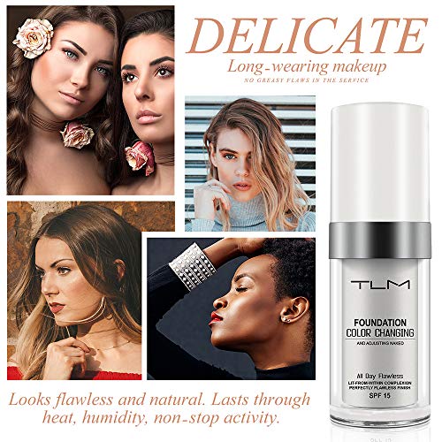 TLM Colour Changing Foundation, 2Pack Flawless Color Changing Foundation Makeup Base Moisturizing Liquid Foundation for Women, Concealer Cover
