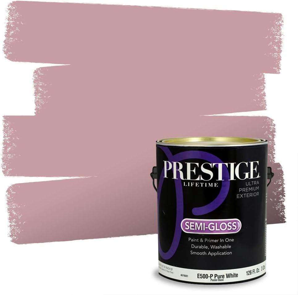 PRESTIGE E500-P-SW6303 Exterior Paint and Primer in One, 1-Gallon, Semi-Gloss, Comparable Match of Sherwin Williams Rose Colored, 1 Gallon, SW17-Rose