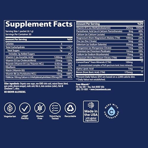 Trace Minerals Power Pak Electrolyte Powder Packets, Orange Blast, 30 Ct | 1, 200 mg Vitamin C plus Zinc, Immunity and endurance support, Sugar free