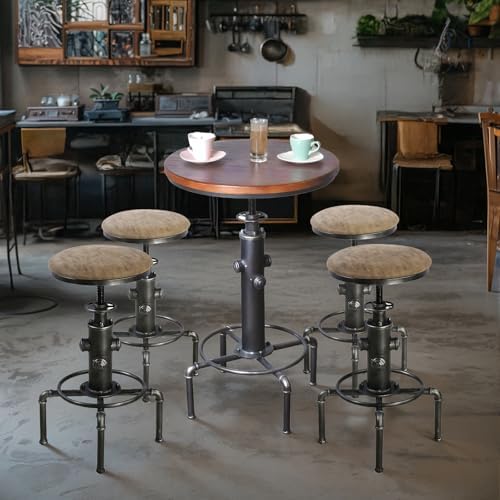 Topower Industrial Bar Table 32.3-38.2" Adjustable Pub Table Kitchen Dining Coffee Bistro Table (Red)