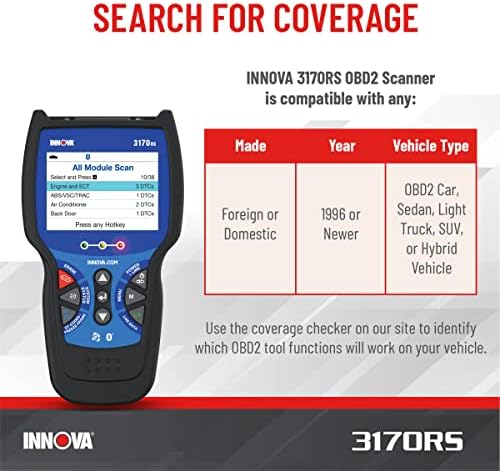 INNOVA 3170RS OBD1 & OBD2 Scanner, ABS Bleeder Scan Tool, OBD2 Diagnostic, Caliper Service, Brake Pad Life, Read/Erase ABS/SRS Codes, Reset Oil Light