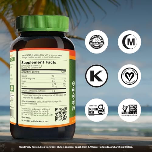 Nutrex Hawaii Pure Hawaiian Spirulina Tablets, Vegan, 500 mg, 400 Count | Spirulina Farm Grown in Kona, Hawaii, Non-GMO, Glyphosate Residue Free, 3rd Party Tested, 60% Protein, Superfood Supplement