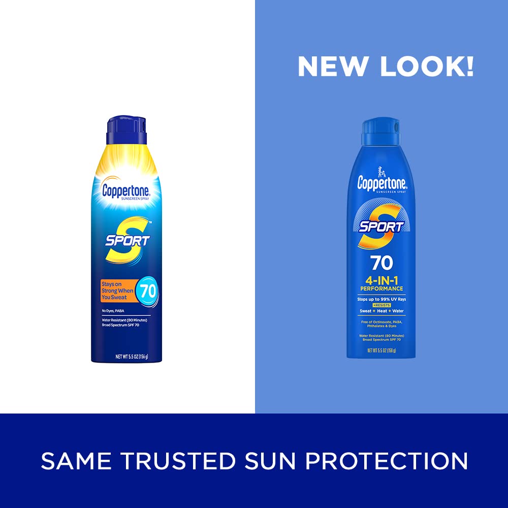 Coppertone Sport Continuous Sunscreen Spray, Broad Spectrum SPF 70, 5.5 Oz