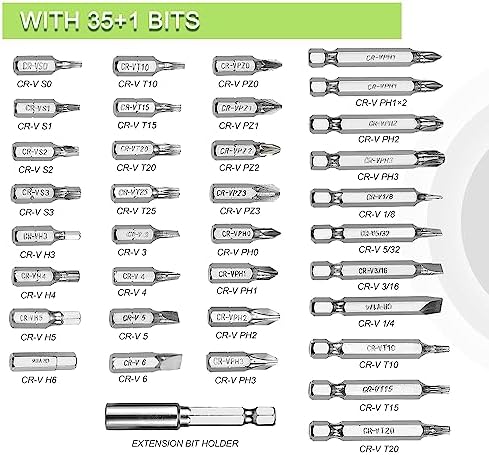 WORKPRO 4V Electric Screwdriver, Rechargeable Cordless Screwdriver Set with 35 Bits, Extension Rod, USB Charging Cable in Carrying Case, LED Light