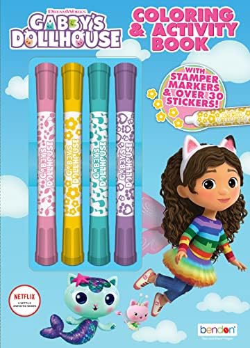 Bendon Inc Gabby's Dollhouse Coloring Book with Stickers, 4 Stamper Markers Included, 48 Pages