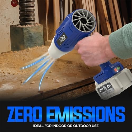 Sun Joe 20V ECOSHARP X20 StormJet Cordless Turbo Blower, 40 CFM Handheld Leaf and Dust Blower with 5.0Ah Battery and Charger, Blue, GO-SRMJET-5A-BLU