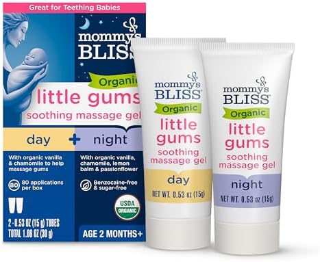 Mommy's Bliss Organic Little Gums Soothing Massage Gel Day and Night Combo, Great for Teething Babies, Age 2 Months+, Sugar Free, Mild & Sweet Flavor