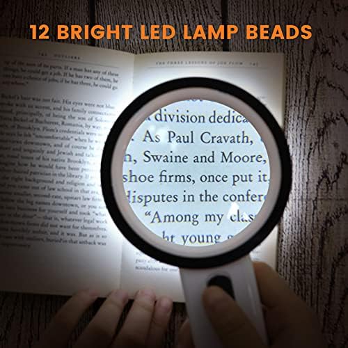 AIXPI Magnifying Glass with Light, Double-Layer Glass Lens Handheld Large Magnifying Glass 12 LED Lighted Magnifier for Seniors Reading, Coins