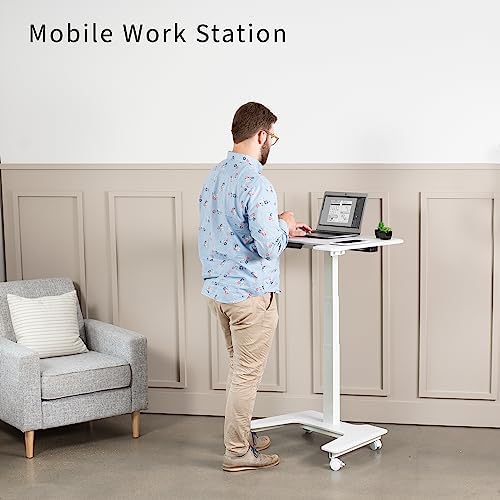 VIVO Black Electric Mobile Height Adjustable 36 inch Dual Platform Standing Desk with Wheels, Rolling Small Space Table, Sit Stand Workstation, DESK-V111VT