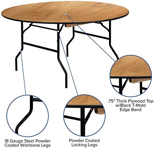 Flash Furniture 5' Round All-Occasion Wood Folding Event Table, Portable Folding Banquet Table with Wooden Top, Natural/Black