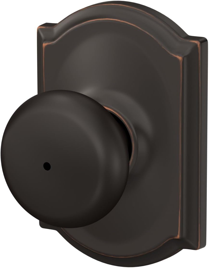 Schlage Plymouth Bed/Bath Privacy Door Knob with Lock, Satin Nickel | Interior bedroom or bathroom door knob with push button lock, Easy to install, Certified durability, Universal fit