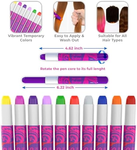 Desire Deluxe Girls Gifts Hair Chalk - 10 Temporary Washable Color Pens for Kids, Teenage, Make Up & Dress Up Colourful Styles Set Toy for Christmas