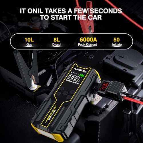Car Jump Starter with Air Compressor, VoltSurge 6000A Peak 12V Battery Jumper Starter Portable Booster Pack
