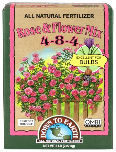 Down To Earth All Natural Fertilizers Organic Rose & Flower Mix - 1 lb | Plant Food for Roses, Bulbs, Flowers, Ornamentals, Perennials, 4-8-4 Formula for Flower Beds, Container Gardens