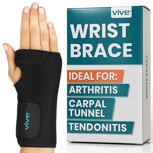 Vive Wrist Brace - Carpal Tunnel Hand Compression Support Wrap for Men | Women, Tendinitis, Bowling, Sports Injuries Pain Relief - Removable Splint - Universal Ergonomic Fit (Black, Right)